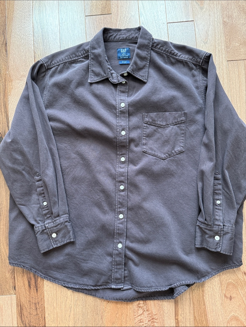 Gap brown ultra soft denim Big Shirt button down L petite P oversized